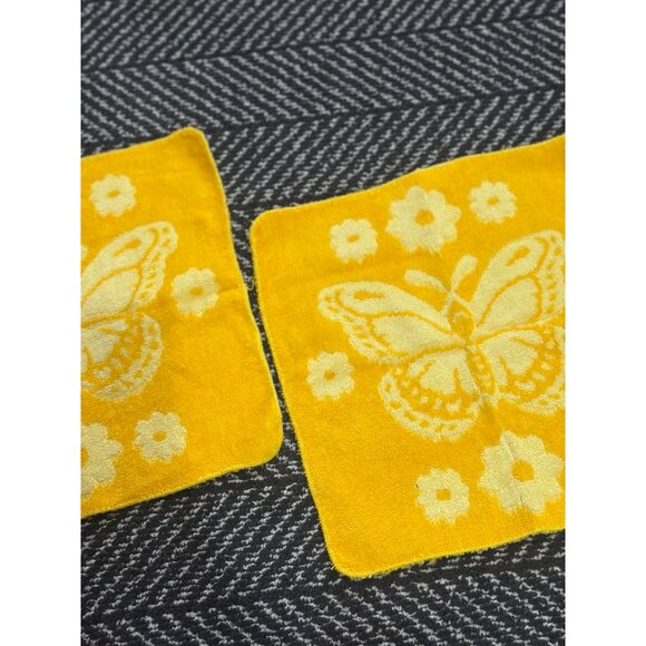 VTG Mary's Yellow Butterfly Floral Washcloth Set - 11.75" Cotton Polyester USA - Picture 3 of 7